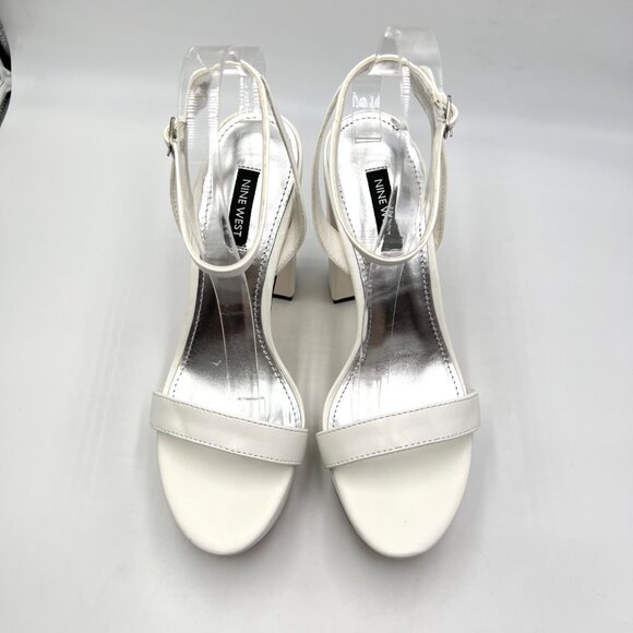 Nine‎ West Size 8.5 Uknow White Faux Vegan Leather Platform Sandals Heels Shoes - Picture 3 of 16